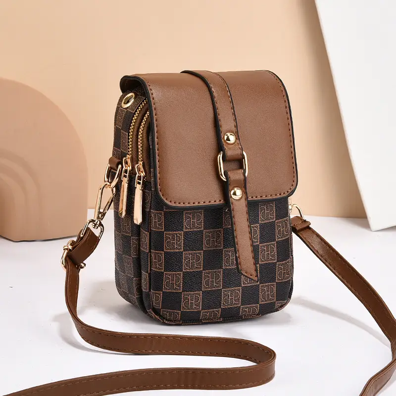 Women's Mini Crossbody Phone Bag Brown Leather - Image 2