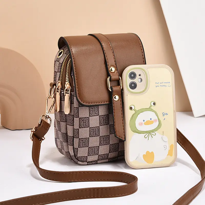 Women's Mini Crossbody Phone Bag Brown Leather - Image 8