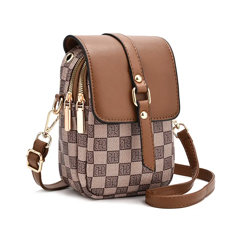 Women's Mini Crossbody Phone Bag Brown Leather - Image 9