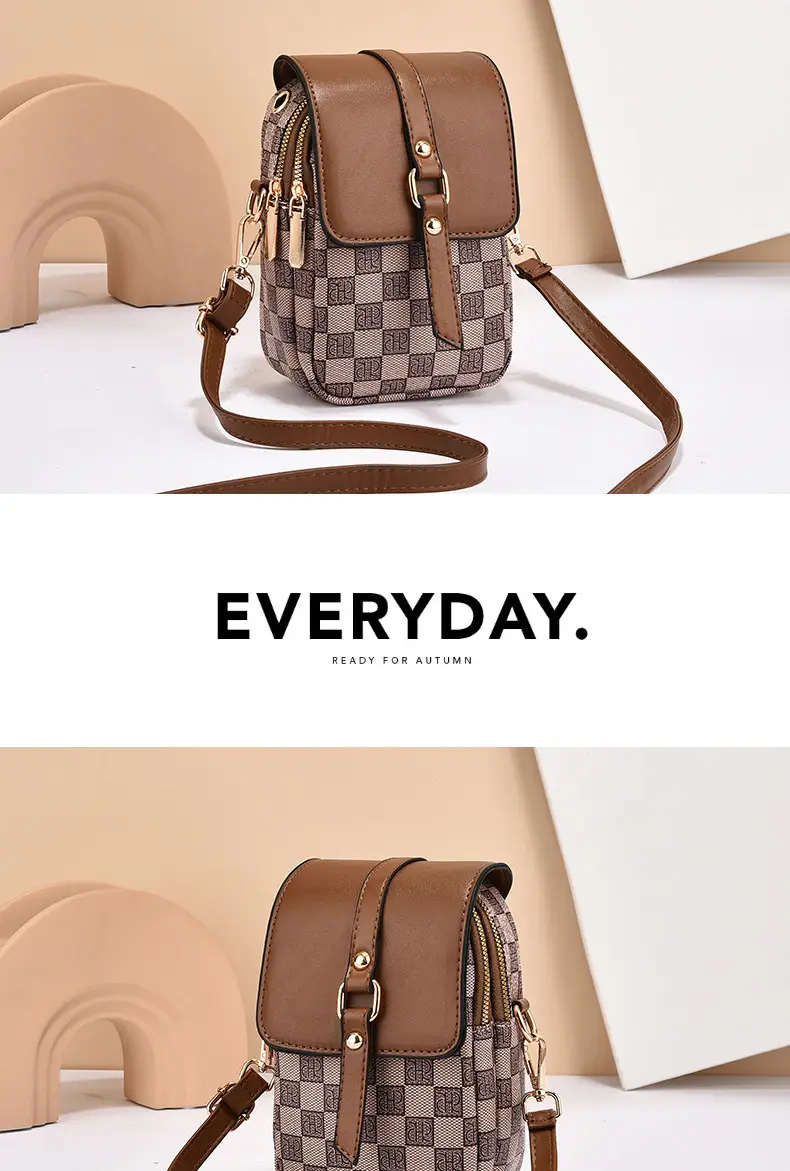 Women's Mini Crossbody Phone Bag Brown Leather — feature 12