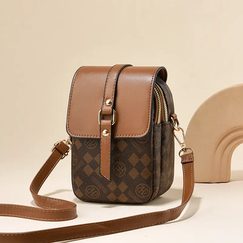 Women's Mini Crossbody Phone Bag Brown Leather - Image 3