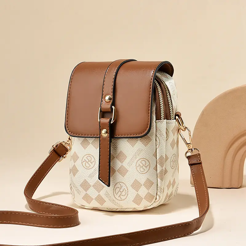 Women's Mini Crossbody Phone Bag Brown Leather - Image 4