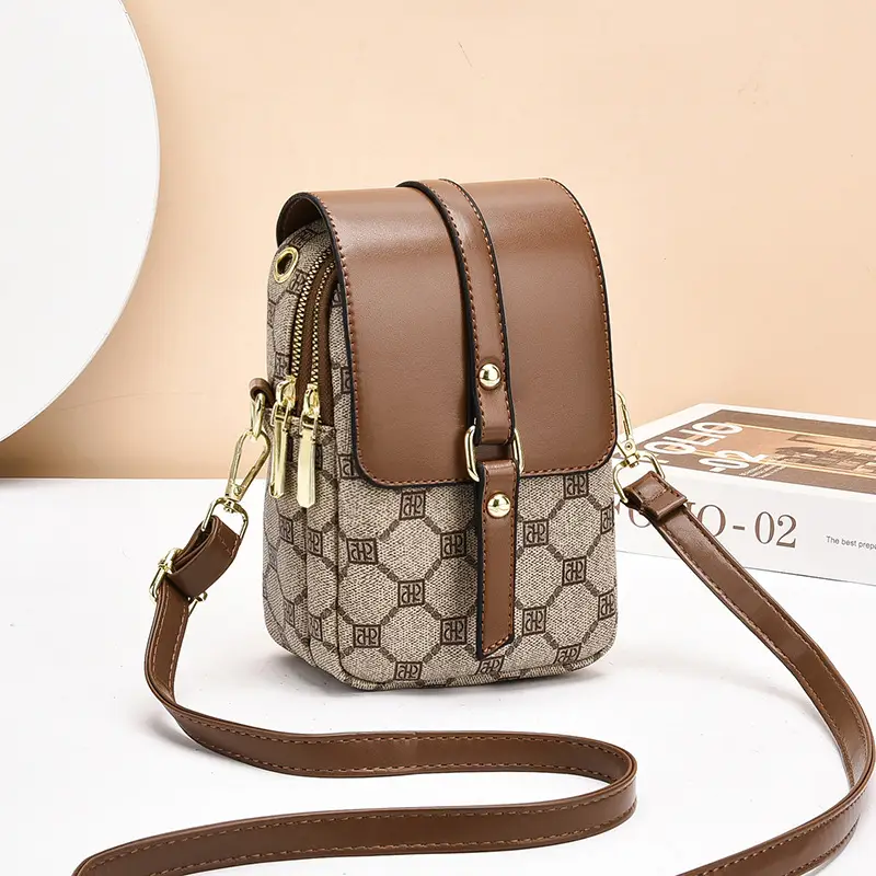 Women's Mini Crossbody Phone Bag Brown Leather - Image 5