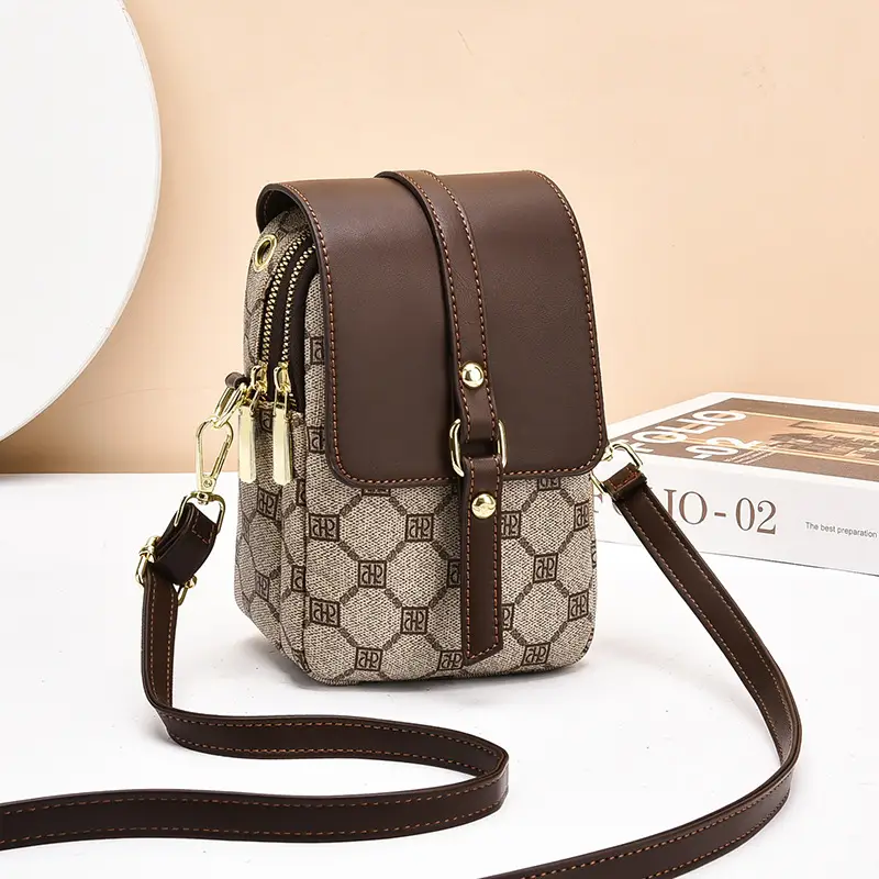 Women's Mini Crossbody Phone Bag Brown Leather - Image 6