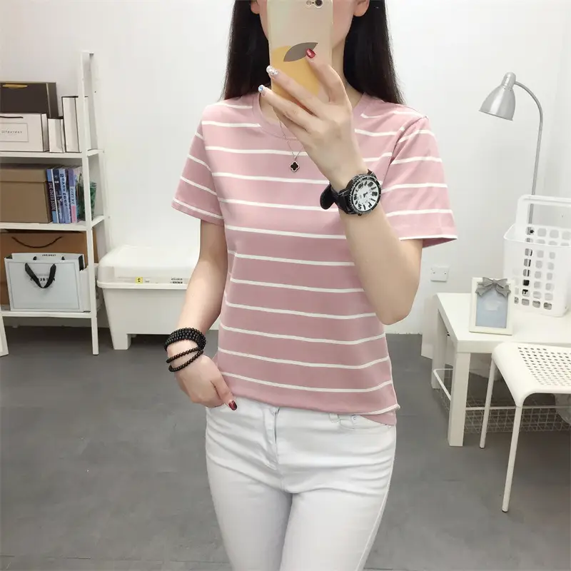 Women Striped Cotton T-Shirt Black White Loose Fit Summer — feature 10
