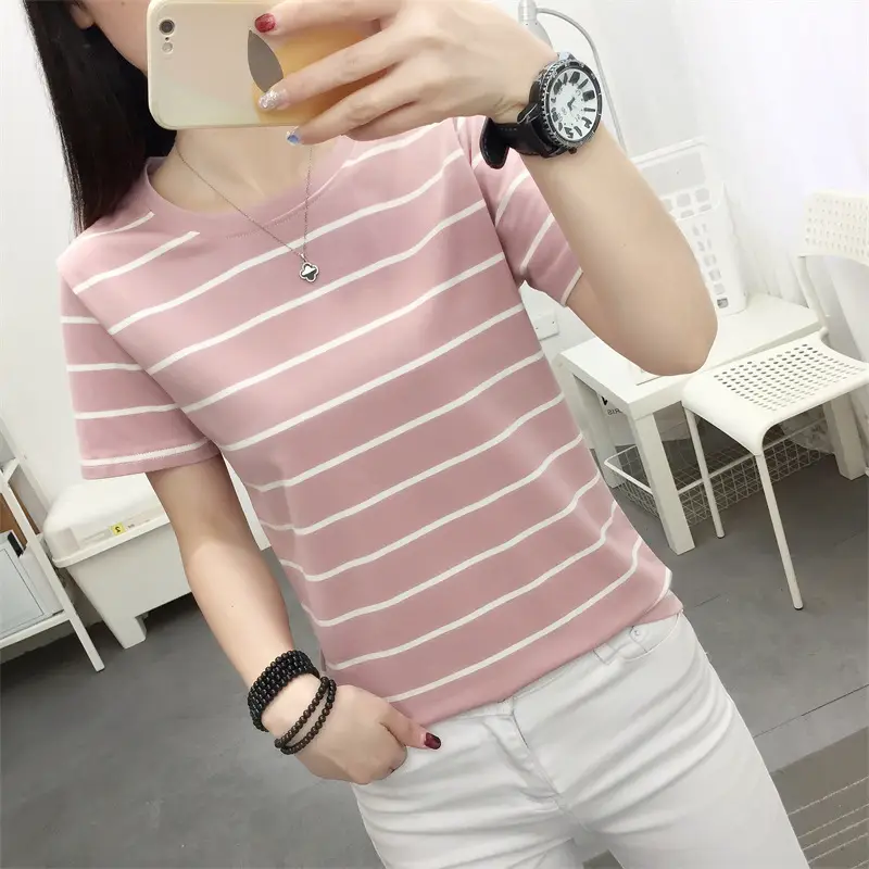 Women Striped Cotton T-Shirt Black White Loose Fit Summer — feature 12