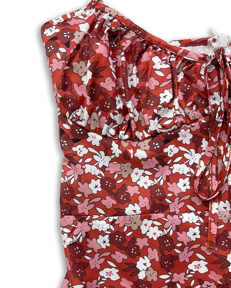 Elegant Floral Pleated Slit Strap Dress for Women — feature 43
