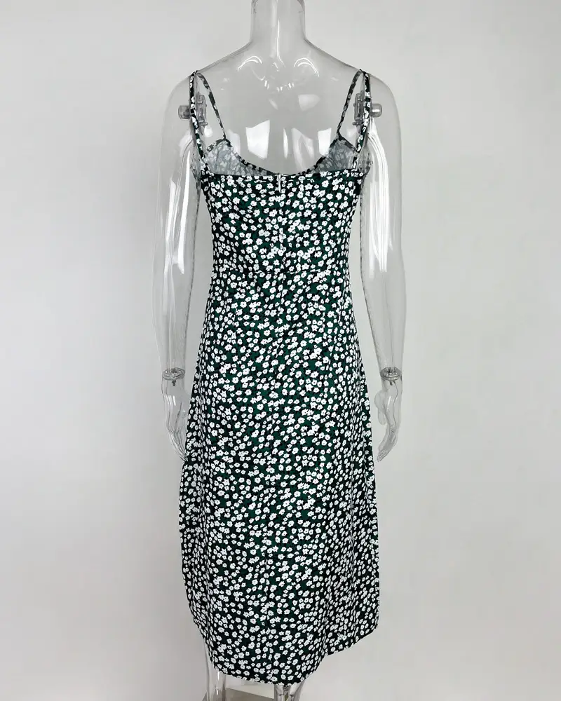 Elegant Floral Pleated Slit Strap Dress for Women — feature 52