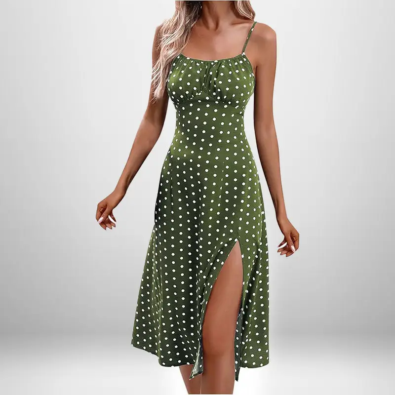 Elegant Floral Pleated Slit Strap Dress for Women — feature 62
