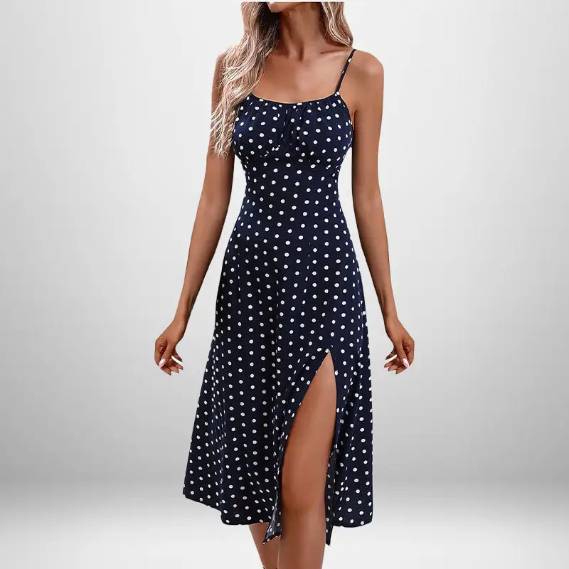 Elegant Floral Pleated Slit Strap Dress for Women — feature 64