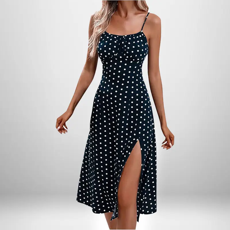 Elegant Floral Pleated Slit Strap Dress for Women - Image 20