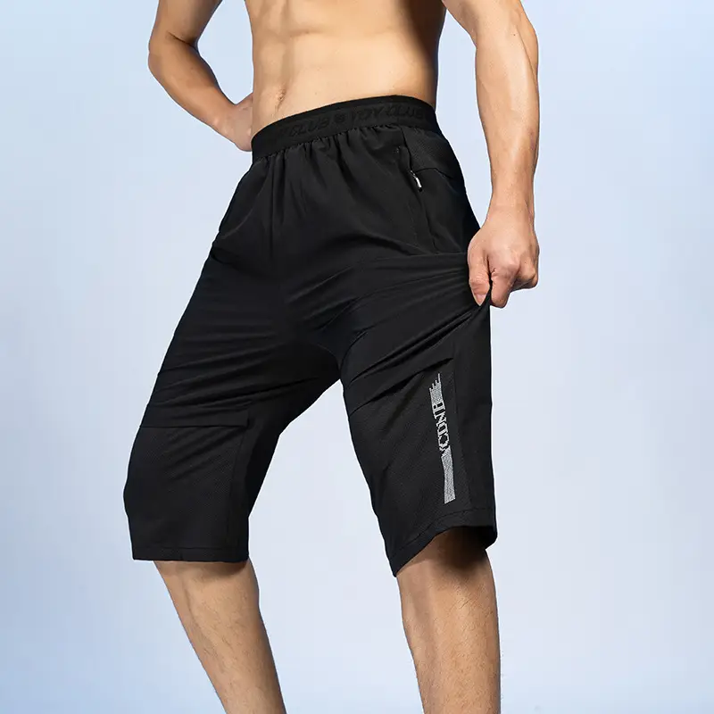Men Ice Silk Capri Pants Olive Green Quick Dry Sports