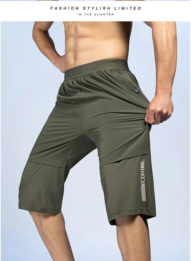 Men Ice Silk Capri Pants Olive Green Quick Dry Sports — feature 18