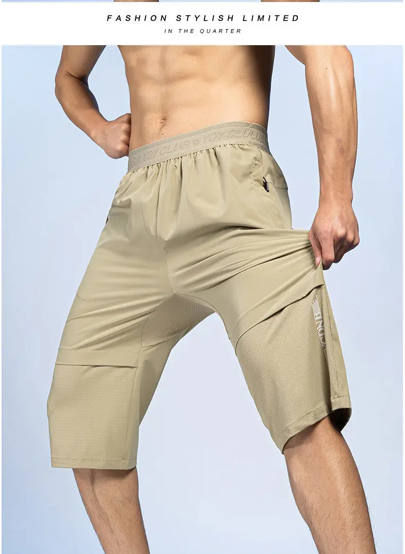 Men Ice Silk Capri Pants Olive Green Quick Dry Sports — feature 19