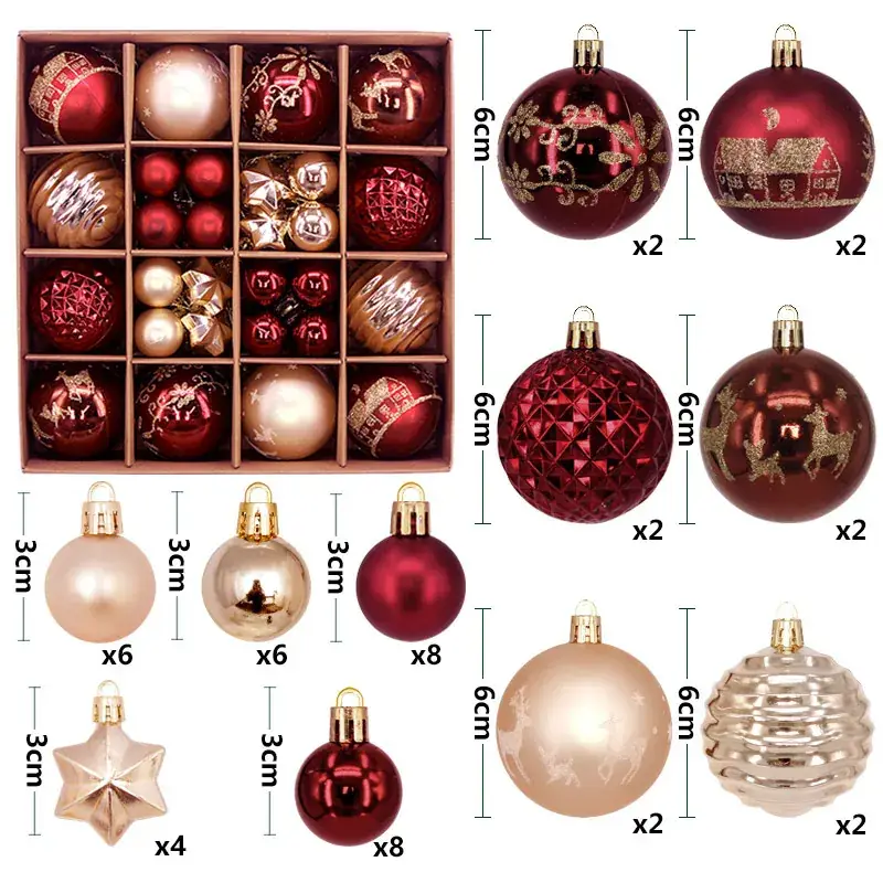 Cross-Country Christmas Balls 44PCs Gold Electroplated 3-6cm — feature 12