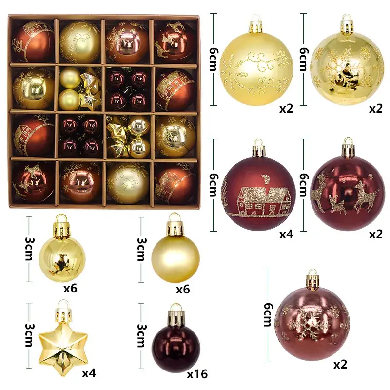 Cross-Country Christmas Balls 44PCs Gold Electroplated 3-6cm — feature 13