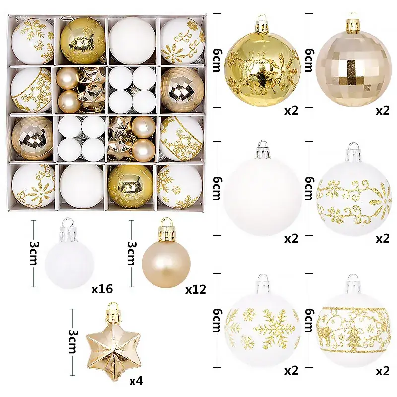 Cross-Country Christmas Balls 44PCs Gold Electroplated 3-6cm - Image 10