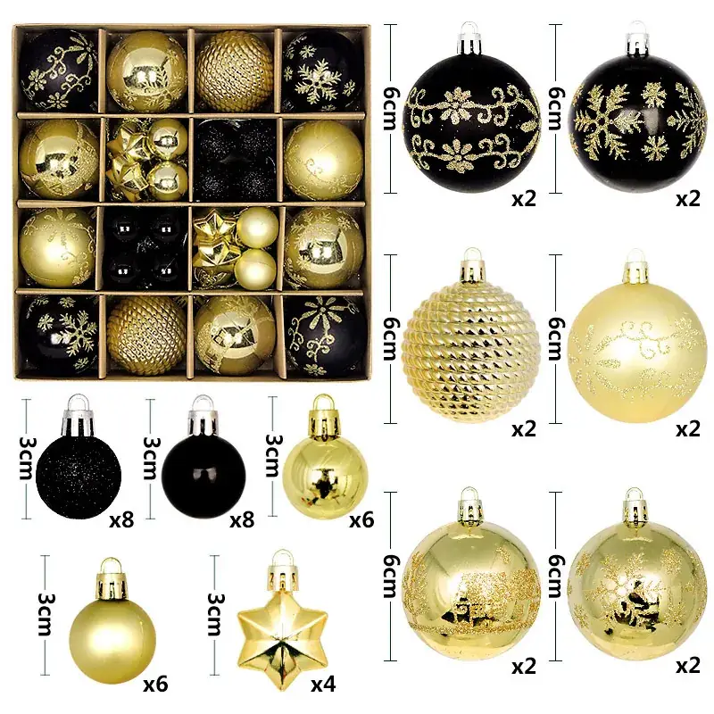 Cross-Country Christmas Balls 44PCs Gold Electroplated 3-6cm - Image 11