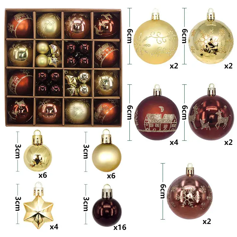 Cross-Country Christmas Balls 44PCs Gold Electroplated 3-6cm - Image 24