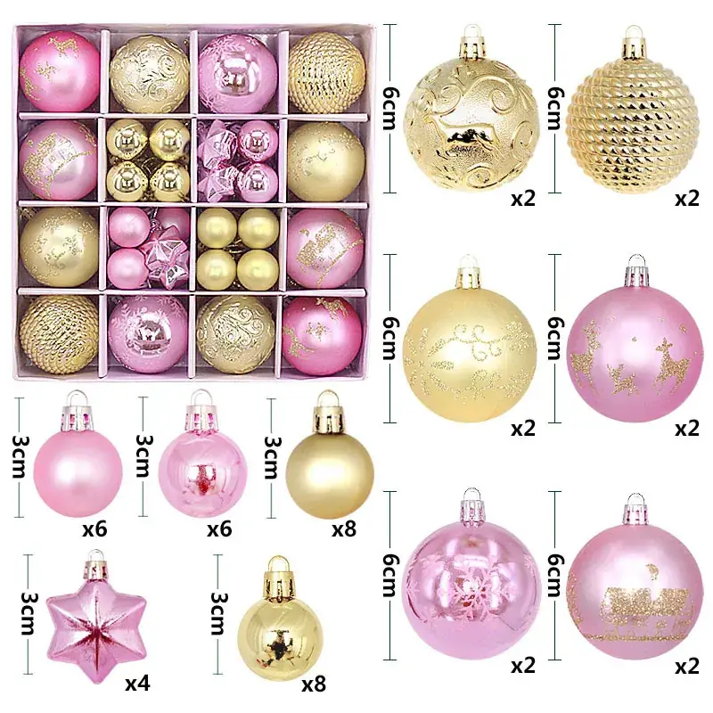 Cross-Country Christmas Balls 44PCs Gold Electroplated 3-6cm - Image 3