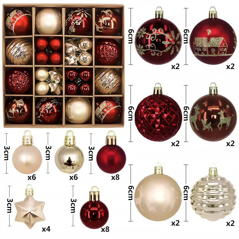 Cross-Country Christmas Balls 44PCs Gold Electroplated 3-6cm - Image 4