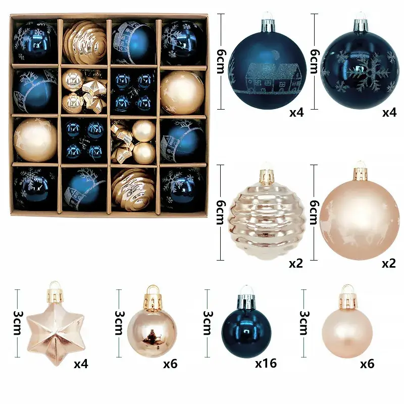 Cross-Country Christmas Balls 44PCs Gold Electroplated 3-6cm - Image 5