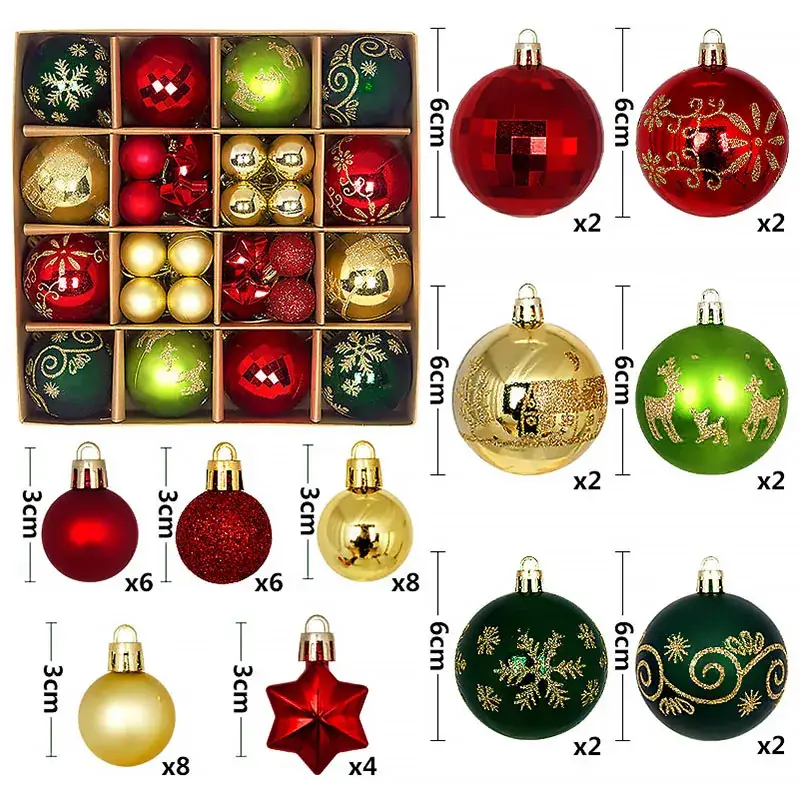 Cross-Country Christmas Balls 44PCs Gold Electroplated 3-6cm - Image 6
