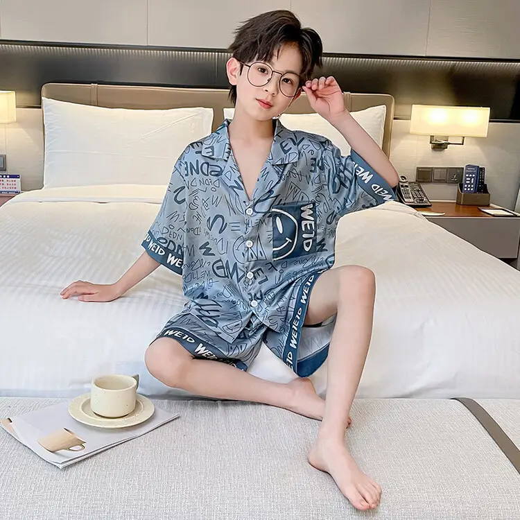 Boys Ice Silk Pajamas Summer Set 2025 Medium Large - Image 3