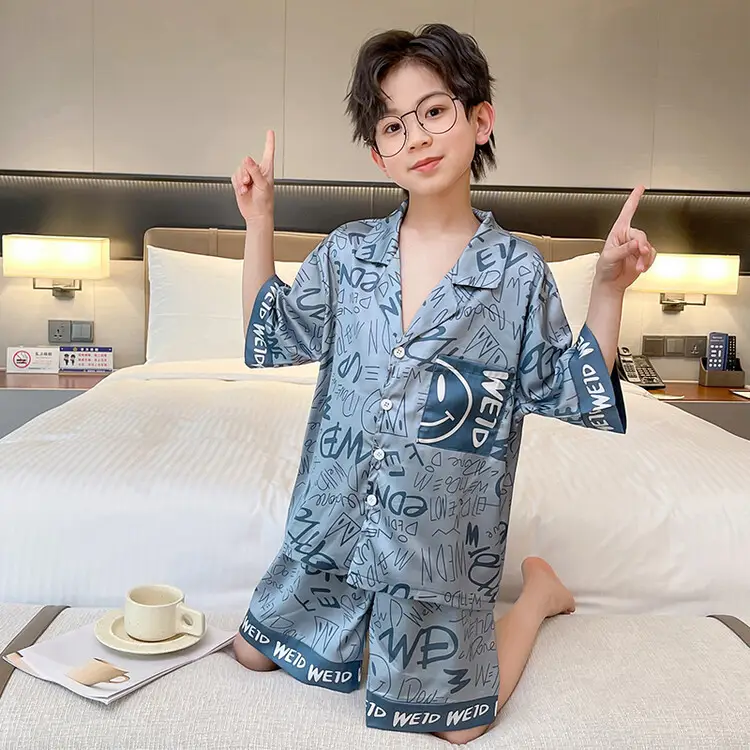 Boys Ice Silk Pajamas Summer Set 2025 Medium Large - Image 4