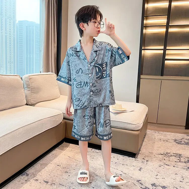Boys Ice Silk Pajamas Summer Set 2025 Medium Large - Image 5