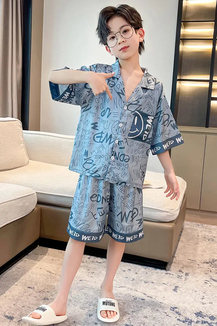 Boys Ice Silk Pajamas Summer Set 2025 Medium Large — feature 1