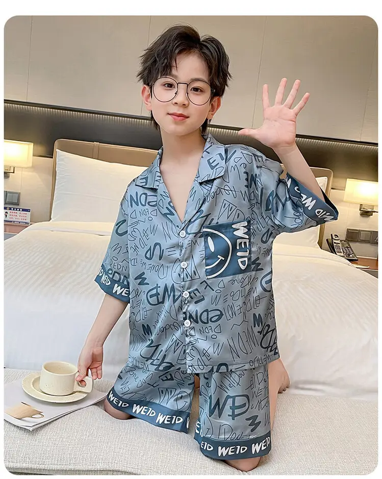 Boys Ice Silk Pajamas Summer Set 2025 Medium Large — feature 16