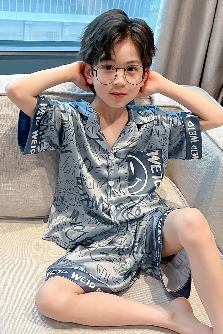 Boys Ice Silk Pajamas Summer Set 2025 Medium Large — feature 2