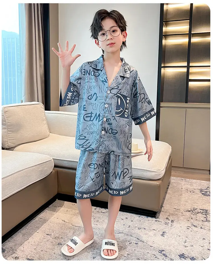 Boys Ice Silk Pajamas Summer Set 2025 Medium Large — feature 22