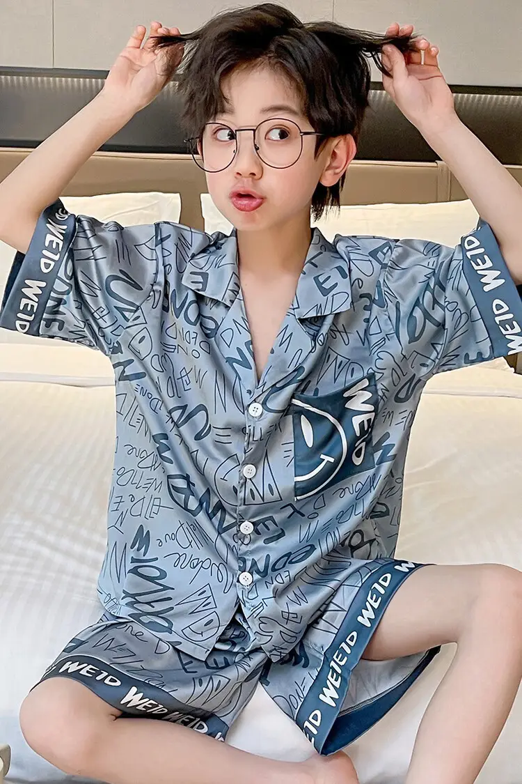Boys Ice Silk Pajamas Summer Set 2025 Medium Large — feature 3