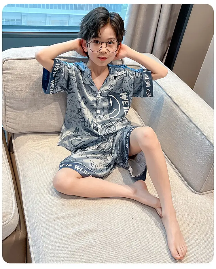 Boys Ice Silk Pajamas Summer Set 2025 Medium Large — feature 35