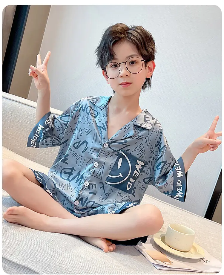 Boys Ice Silk Pajamas Summer Set 2025 Medium Large — feature 37