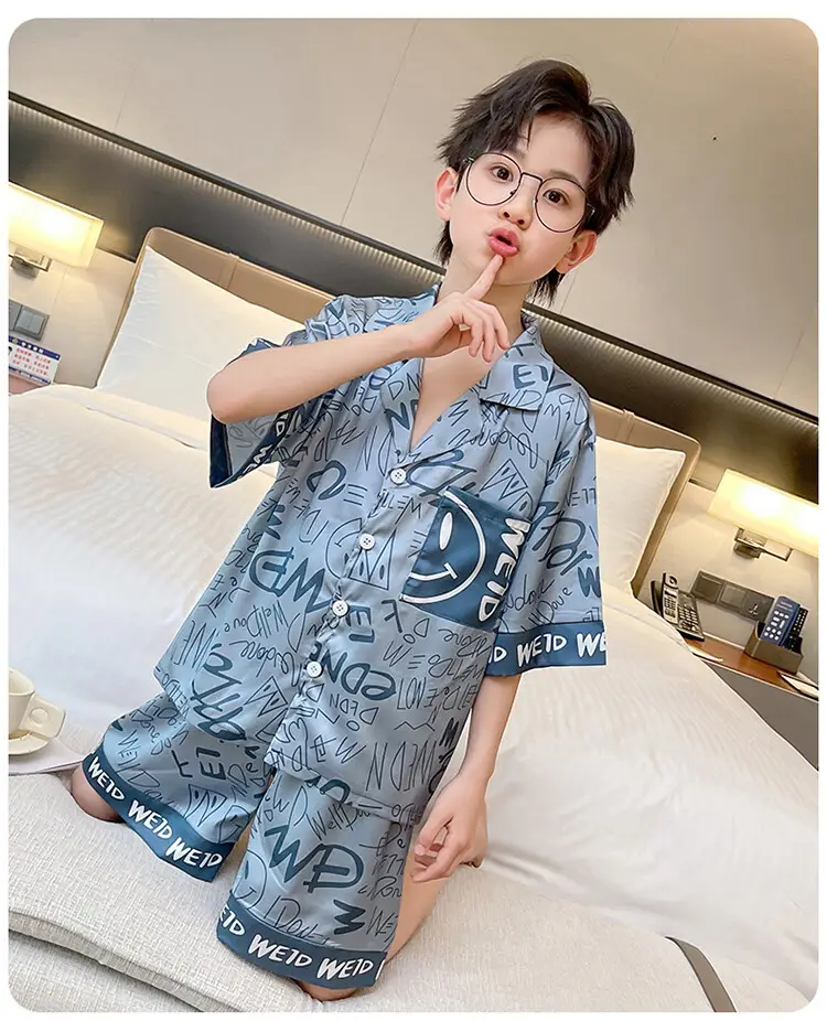 Boys Ice Silk Pajamas Summer Set 2025 Medium Large — feature 38