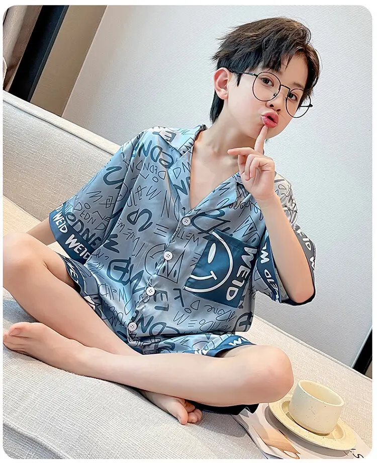 Boys Ice Silk Pajamas Summer Set 2025 Medium Large — feature 39