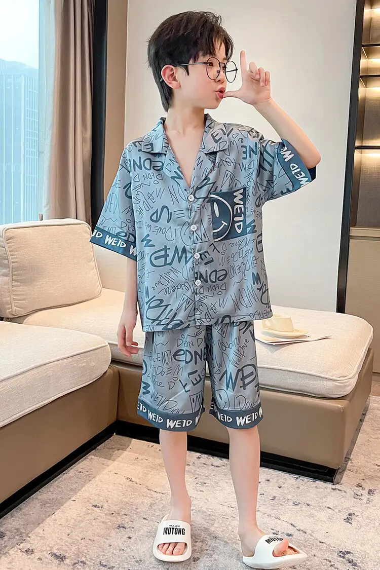 Boys Ice Silk Pajamas Summer Set 2025 Medium Large — feature 4
