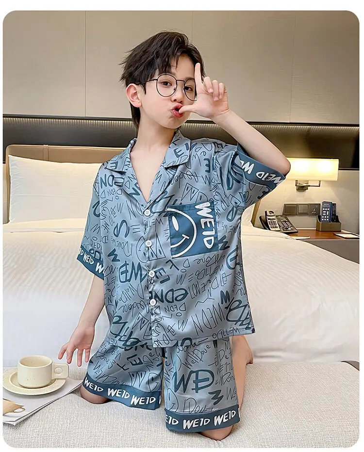 Boys Ice Silk Pajamas Summer Set 2025 Medium Large — feature 40
