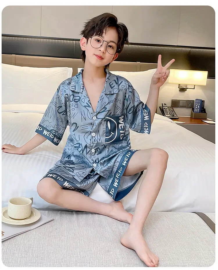 Boys Ice Silk Pajamas Summer Set 2025 Medium Large — feature 41