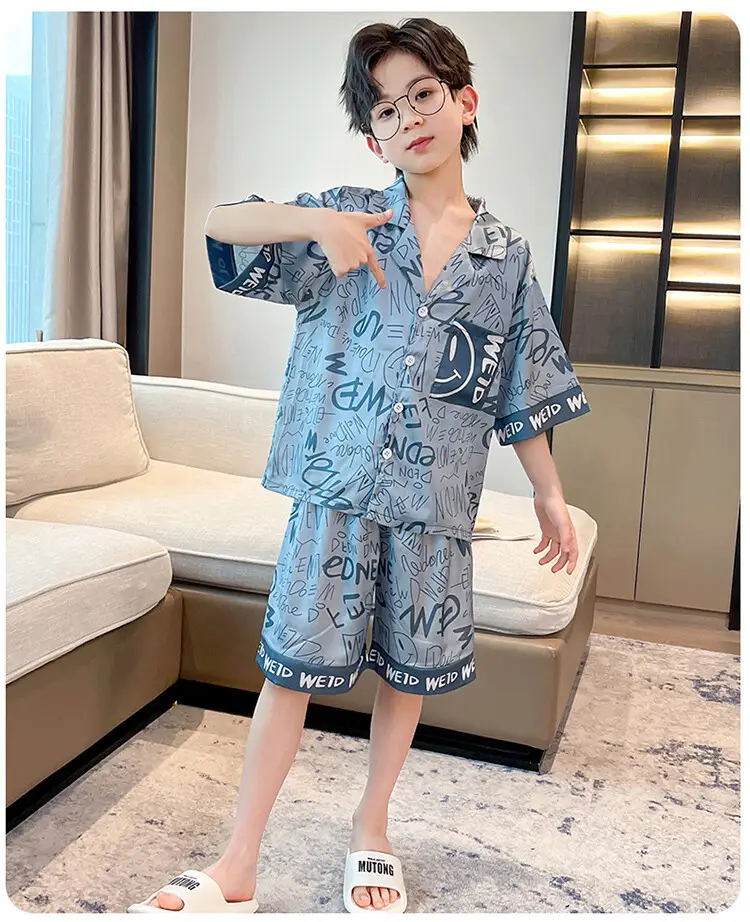 Boys Ice Silk Pajamas Summer Set 2025 Medium Large — feature 43