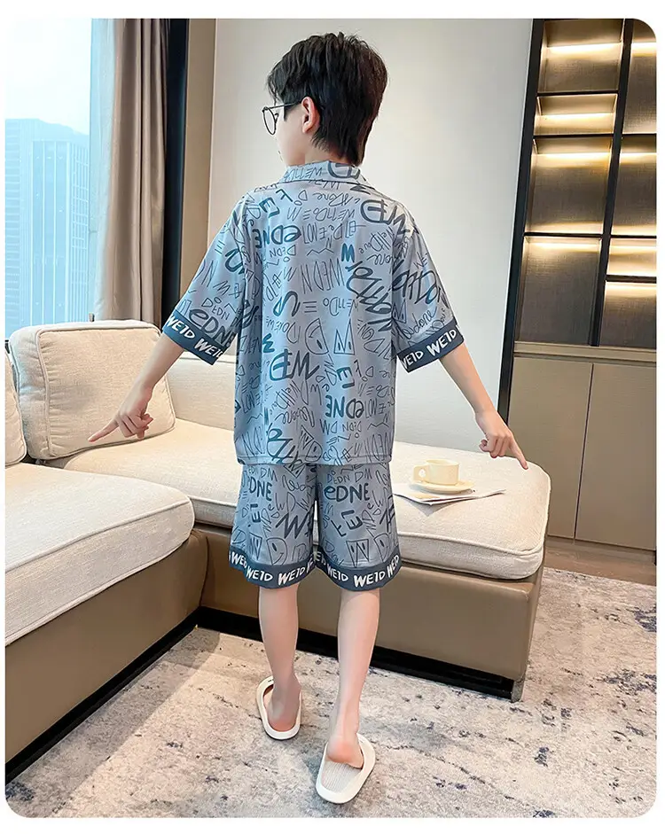 Boys Ice Silk Pajamas Summer Set 2025 Medium Large — feature 44