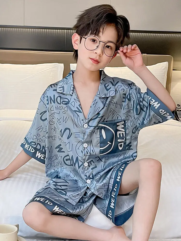 Boys Ice Silk Pajamas Summer Set 2025 Medium Large — feature 47