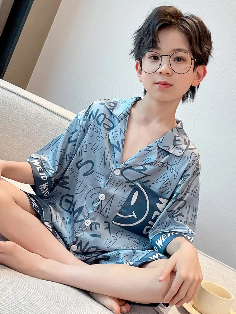 Boys Ice Silk Pajamas Summer Set 2025 Medium Large — feature 48
