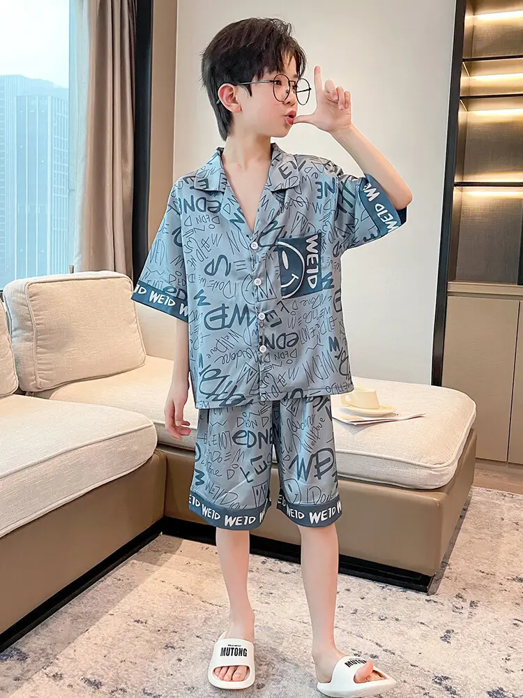 Boys Ice Silk Pajamas Summer Set 2025 Medium Large — feature 49