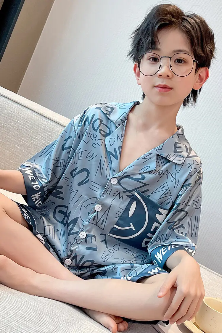 Boys Ice Silk Pajamas Summer Set 2025 Medium Large — feature 5