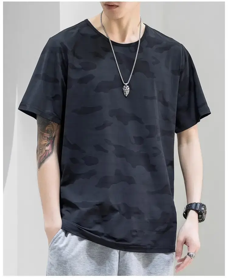 Men Camouflage T-Shirt Black Quick Dry — feature 36