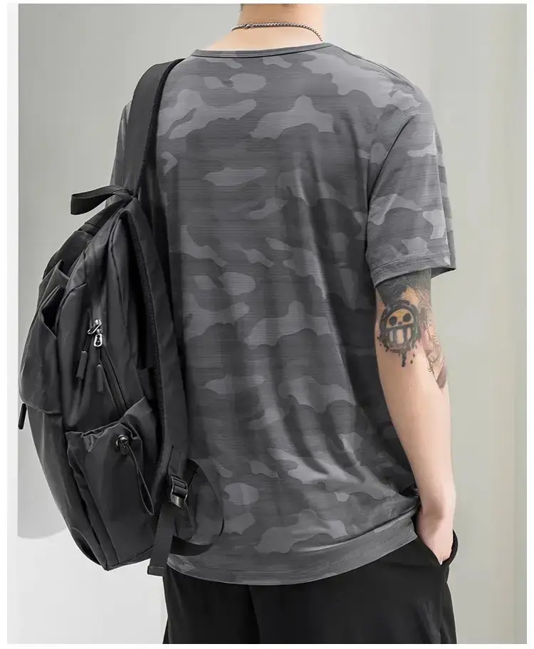 Men Camouflage T-Shirt Black Quick Dry — feature 41